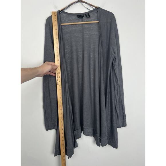 Tahari Women’s Sz S 100% Linen Knit Gray Lightweight Open Draped Front Cardigan - Picture 4 of 7